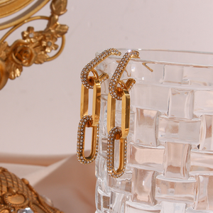 <span class=keywords><strong>2023</strong></span> femmes mode boucles d'oreilles goutte prix de gros populaire Zircon plaqué or en acier inoxydable grande chaîne Style perle - Product Image 3