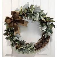 Guirlande Artificielle Moderne Faite à la Main de Haute Qualité en Feuilles d'Olivier en Forme d'Oreille de Mouton, en Plastique, Non Lumineuse, 43cm, Quatre Saisons, pour Porte et Mur