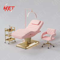 Mobilier moderne pour salon de beauté Lit de spa en cuir rose 3 moteurs Lit de massage électrique à base dorée avec tabouret et chariot