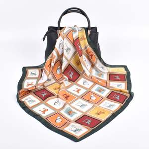 Neuankömmling Imitation Silk Satin Seiden schal Grid Horse Print 70*70cm Quadrat Milk Silk Schals Kopftuch Schal - Product Image 1