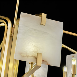 Lámpara de Araña Hexagonal Moderna de Acero Inoxidable con Pantallas de Alabastro Natural, Acabado Dorado Elegante para Interiores de Lujo - Product Image 5