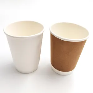 Kingwin 8OZ 12OZ 16OZ Disposable Double Wall Paper Cups Takeout Coffee Cup With Lids