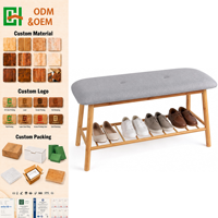 Banc à chaussures rustique en bambou à 2 niveaux avec coussin et trous pré-percés – Meuble de salon, entrée, chambre ou couloir