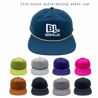 Casquettes à 5 panneaux à visière plate personnalisées avec logo imprimé, en nylon, pour la randonnée en plein air, le camping, imperméables, séchage rapide, avec cordon