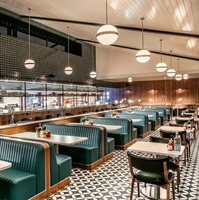 Tables et chaises de restaurant rapide personnalisées, meubles de salle à manger commerciaux modernes en métal et en cuir