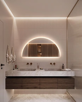 Espejo LED Semicircular Moderno con Forma de Media Luna, Espejo de Baño con Arco Iluminado y Control Táctil para Proyectos de Hoteles, Villas y Apartamentos