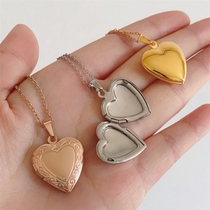 Dainty Stainless Steel Blank Charm Jewelry <b>Frame</b> Photo Picture <b>Memory</b> Heart Locket Pendant Necklace - Product Image 2