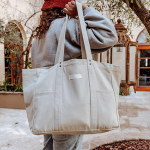 Bền tùy chỉnh công suất lớn vải <span class=keywords><strong>Tote</strong></span> Túi tái sử dụng không có dây kéo mua sắm bông vải <span class=keywords><strong>tote</strong></span> túi với hai túi lớn - Product Image 5