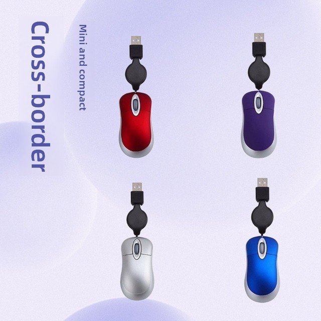 Factory-direct Cross-border Customizable Retractable-cord Small USB Optical Sensor 3-button Mini Mouse Convenient Multiple