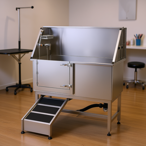 Bañera de acero inoxidable para peluquería canina de 50 pulgadas con rampa para limpieza y baño de mascotas, uso en interiores. - Product Image 2