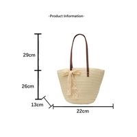 Grand sac fourre-tout décontracté personnalisé en paille pour femme, fait main, en rotin tressé, en raphia ajouré, au crochet, sac de plage à bandoulière avec fermeture éclair, deux compartiments
