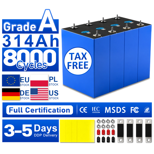EU Stock 48V Prismatic Lithium Ion Battery Cell MB31 314Ah Real Capacity with 8000 Cycle Lifepo4 Akku 330ah+