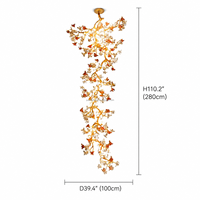 Lustre en verre floral et laiton massif pour hôtel, luminaire suspendu artistique de luxe en forme de branche pour hôtel, villa, décoration lumineuse