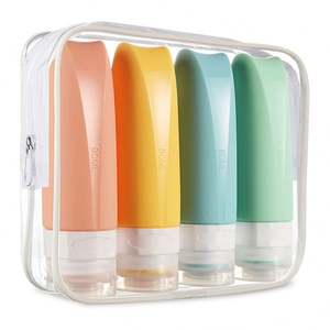 T80109 4 Pack 80ml Portable Squeezable Refillable Silicone <b>Travel</b> Shampoo <b>Bottle</b> - Product Image 1