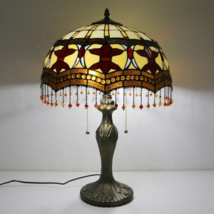 LongHuiJing Tiffany Style Stained Glass <b>Table</b> <b>Lamp</b> with Peacock <b>Base</b> and Tassels - Romantic Pastoral Design - Product Image 1
