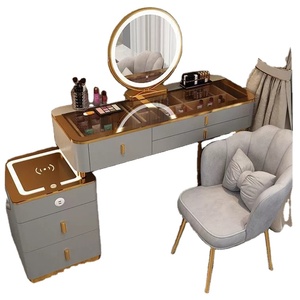 <span class=keywords><strong>Coiffeuse</strong></span> en bois massif avec station de charge sans fil, <span class=keywords><strong>miroir</strong></span> <span class=keywords><strong>LED</strong></span> éclairé, table de maquillage écologique pour chambre à coucher - Product Image 1