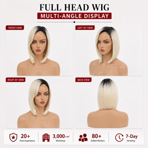Perruque Bob Blonde Droite avec Racines Foncées, Fibre Résistante à la Chaleur, Ligne de Cheveux Naturelle, Sans Colle, Bonnet Ajustable, Couverture Complète - Product Image 4
