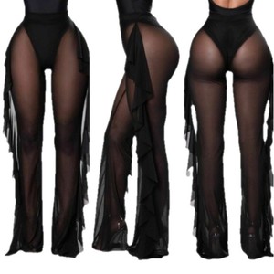 Women Ruffle Beach Pants Swimsuit Cover up <b>Sheer</b> <b>Bikini</b> Swimwear Sexy Mesh Pants - Product Image 5
