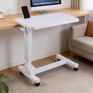 Adjustable Height Bedside <b>Table</b> With Wheels For Home Hospital Use - Product Image 3