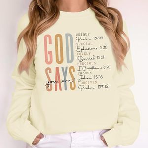 Sweat-shirt chrétien pour femme avec motif biblique « Dieu dit que tu es », pull inspirant à manches longues, tricoté et respirant - Product Image 2