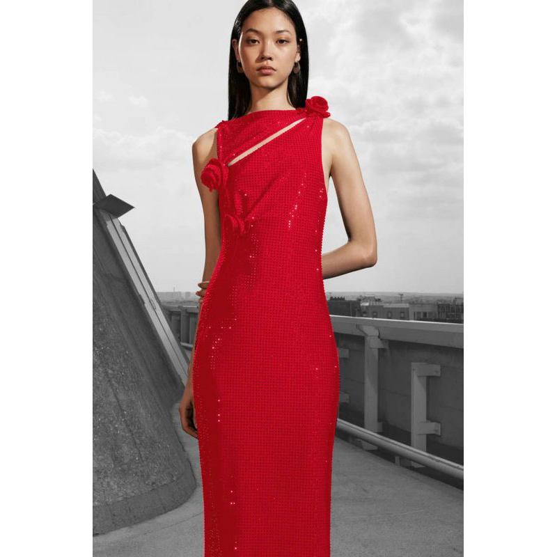 china ladies evening dresses supplier C3674 Chinese Supplier Beaded Women Midi Knitted Dress Cutout Red Ladies  Evening Dress| Alibaba.com