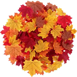 Pack Of 100 Artificial Maple Leaves Autumn Fall Colored Leaves For Thanksgiving Table Decorations