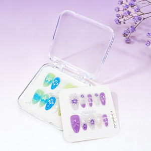 Faux <span class=keywords><strong>Ongles</strong></span> Press-On Faits Main de Haute Qualité, Marque Privée, Brillants, Motifs Floraux 3D, Ombré Violet-<span class=keywords><strong>Vert</strong></span>, en ABS, Kit de Manucure, Fournisseur en Gros - Product Image 5