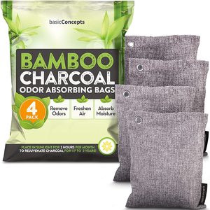 Charcoal Air Purifying Bags BASIC CONCEPTS Bamboo Charcoal Air Purifying Bags 4 Pack Charcoal Bags Odor Absorber For Home And Car Pet Friendly