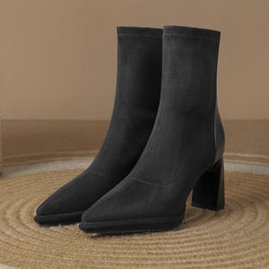 Botas Altas hasta la Rodilla con Cordones y Tacón Grueso, Parte Superior de Cuero Genuino, Entresuela de Piel, Modernas, Versátiles, Elegantes y Delgadas para Otoño/Invierno - Product Image 1