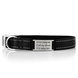 Collar de perro táctico de nailon reflectante con nombre grabado, Collar de perro de entrenamiento liso en blanco - Product Image 2