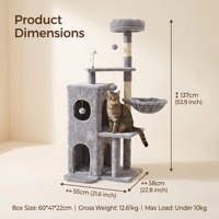 Arbre à chat d'intérieur multi-niveaux avec poteau à gratter en sisal, tour à chat en peluche avec hamac et lit-nid pour la maison