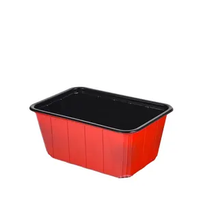 Lesui recycled red black large PP trays disposable packaging food serving plastic tray with clear PET lid