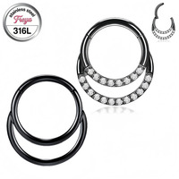 Anneaux de nez articulés Freya, doubles anneaux de septum pour femmes, en acier inoxydable 316L avec zircon, bijoux de piercing
