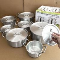 Ensemble de Batterie de Cuisine Classique 14 Pièces en Aluminium Brossé, avec Casserole et Couvercle, Marmite QQ pour la Préparation de Plats Mijotés