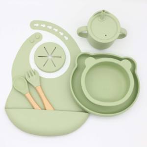 Bol à forte aspiration écologique et Non toxique, ensemble de cuillères, bavoir d'alimentation pour bébé, bol et assiette en Silicone pour bébé - Product Image 1