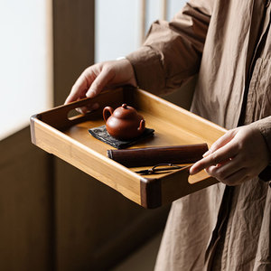 Guanlan Bamboo Tea <b>Tray</b> Rectangular With Handle For Home Tea Serving And Snack Storage <b>Large</b> Size First Class Quality - Product Image 3