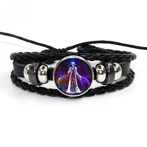 Ajustable 12 signos del zodiaco Spirit Pull Cord pulseras multicapa trenzado cuero cuerda pulseras joyería mujeres hombres regalos - Product Image 3