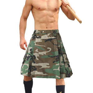 กางเกงยีนส์ลายพรางป่าดีไซน์สก็อตแลนด์ไฮแลนด์สำหรับผู้ชาย รุ่น TRE Denim Jungle Camouflage Utility Kilt พร้อมกระเป๋าหลายช่องสไตล์ทหาร - Product Image 1