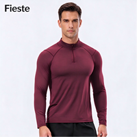 Haut de sport pour homme à demi-zip et manches longues, séchage rapide, coupe ajustée, pour la course et l'entraînement, automne-hiver