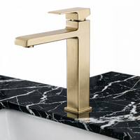 Robinet de lavabo carré haut de gamme HONGDEC en laiton brossé, à poser sur le plan, monotrou, monocommande, eau froide et chaude