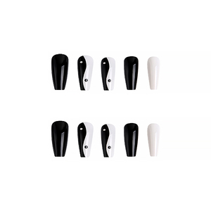 24 <span class=keywords><strong>faux</strong></span> <span class=keywords><strong>ongles</strong></span> gothiques Yin Yang noirs et blancs réutilisables en acrylique, couverture complète, pour <span class=keywords><strong>manucure</strong></span> DIY artistique pour femmes et filles - Product Image 3