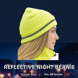 Bonnet de course nocturne réfléchissant en tricot pour adulte, haute visibilité, à carreaux, en tricot néon, courant - Product Image 2