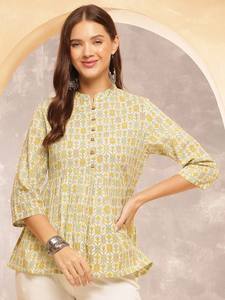 เสื้อคอจีนพิมพ์ลายดอกไม้ผู้หญิงผ้าฝ้าย - Product Image 3