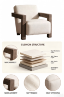 Fauteuil de salon ergonomique minimaliste en velours uni avec accoudoirs larges, fauteuil d'appoint individuel pour salon et chambre à coucher
