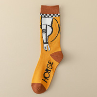 Chaussettes mi-mollet pour femme, motif cheval de dessin animé, contraste de couleurs, tendance rétro, polyvalentes, amusantes, respirantes, pour l'automne et l'hiver