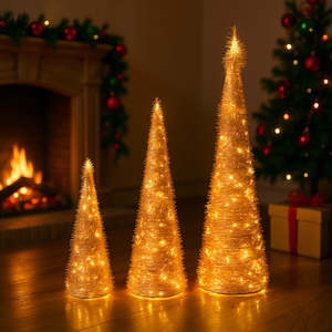 Light Up Christmas Tree Set With Warm White Led Lights Battery Operated Indoor Decorative Standing Trees - Product Image 2