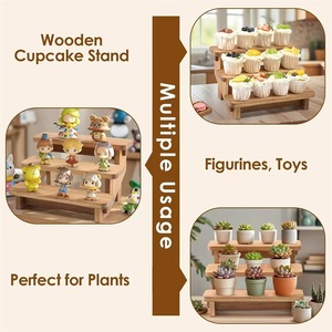 Étagère de rangement en bois à 3 niveaux, en bois massif, multi-étages, pour la présentation de gâteaux et desserts, pour fêtes, maison, décorations d'anniversaire - Product Image 2
