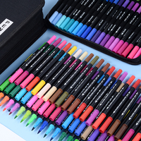 Ensemble de Feutres Marqueurs à Double Pointe Vibrants en Plastique Couleurs Aquarelle Premium Pointe Feutre pour Coloriage Adulte Artistes Étudiants Boîte Cadeau Incluse