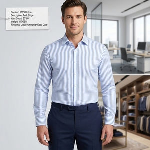 Tessuto di Lusso Effetto Seta Facile da Stirare in Cotone 80S Tinto in Filo, Fantasia a Righe Twill, Ideale per Camicie da Ufficio, Scuola e Uniformi - Product Image 5