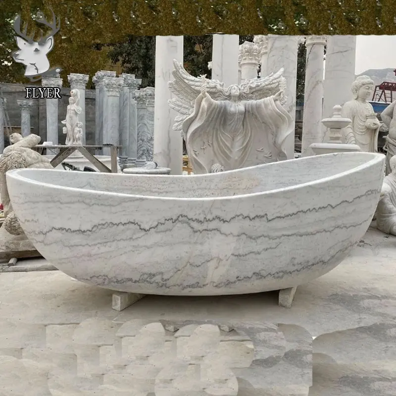 Gran oferta, bañera decorativa de mármol natural pulido para el hogar, bañera de piedra blanca personalizada tallada a mano para interiores